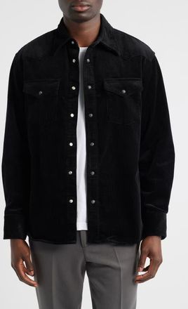 Nn.07 Ricky 50004 Organic Cotton Corduroy Snap-Up Western Shirt Jacket in Black at Nordstrom, Size X-Large