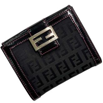 Fendi Black Pink Patent Leather Canvas Leather Wallet (Bi-Fold) (Pre-Owned)