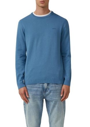s.Oliver Rundhalspullover S.OLIVER, Herren, Gr. XXL, mid blau, Strick, Obermaterial: 100% Baumwolle, unifarben, regular fit normal, Rundhals, Rippb&uuml;ndchen, Pul