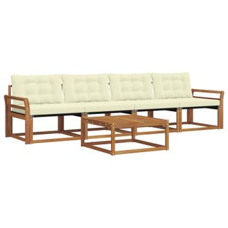 vidaXL Conjunto De Sof&aacute;s De Exterior Con Coj&iacute;n 5 Pcs Natural Y Crema Vidaxl