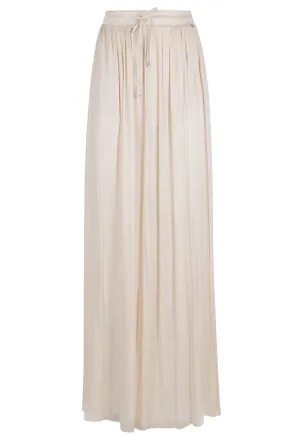 Nissa Cream Drawstring Waist Soft Wide-Leg Polyester Chiffon Trousers