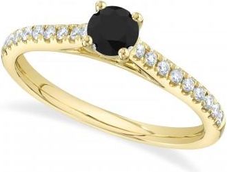 Allurez Round Black Diamond Solitaire Engagement Ring 14K Yellow Gold (0.59ct)