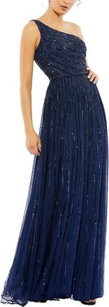 Mac Duggal Sequin Beaded Mesh One Shoulder A-Line Gown