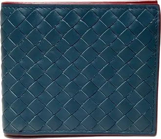 Bottega Veneta Intrecciato Blue Leather Wallet (Bi-Fold) (Pre-Owned)