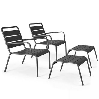 Oviala Lote de 2 sillones reclinables con reposapi&eacute;s de metal gris