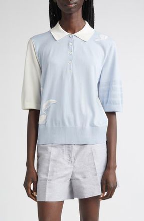Thom Browne Fun-Mix Feather Intarsia Cashmere Polo in Light Blue at Nordstrom, Size 8 Us