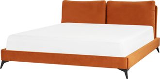 Beliani Cama Con Somier De Terciopelo Naranja Negro 180 X 200 Cm Base De Listones Melle