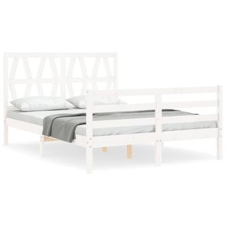Berkfield Home Bed Frame with Headboard White Small Double Solid Wood