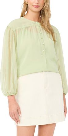 Vince Camuto Shirred Balloon Sleeve Chiffon Top in Lily Green at Nordstrom, Size Xx-Small
