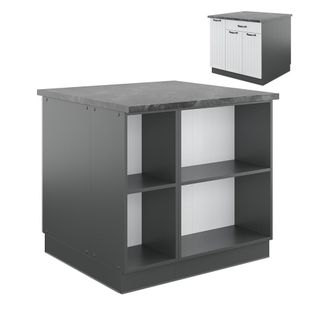 Vicco Isla De Cocina Fame-line, Casa De Campo Blanca/antracita, 90 Cm Con Caj&oacute;n, Sin Encimera