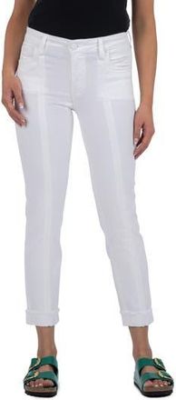 Kut from the Kloth Amy Frayed Seamed Low Rise Crop Slim Straight Leg Jeans in Optic White at Nordstrom Rack, Size 18 (Similar To 14W)