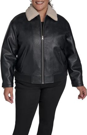Levi's Faux Leather Bomber Jacket with Faux Shearling Collar in Black at Nordstrom, Size 2X