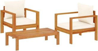 vidaXL 3 Piece Garden Sofa Set with Cushions Solid Wood Acacia vidaXL