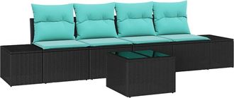 vidaXL Conjunto De Sof&aacute; De Jard&iacute;n 5 Uds. Negro Y Turquesa Vidaxl