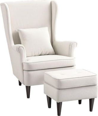 HOMCOM Homcom - Sill&oacute;n Con Reposapi&eacute;s Sill&oacute;n Lectura Con Respaldo Alto Capiton&eacute; Patas De Madera Almohada Acolchada Y Tapizado En Lino Beige