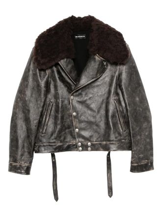Ann Demeulemeester Binus fur-collar button leather jacket - men - Viscose/Cotton/Calf Leather/Lamb Shearling - 48 - Black