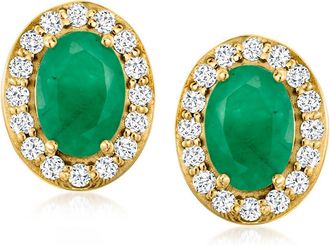 Ross-Simons Emerald Earrings With. Diamonds in 18kt Yellow Gold