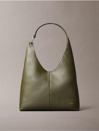 Calvin Klein Womens Slouchy Leather Medium Shoulder Bag - Green