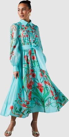 Coast Border Print Organza Shirt Dress in Mint at Nordstrom, Size 6