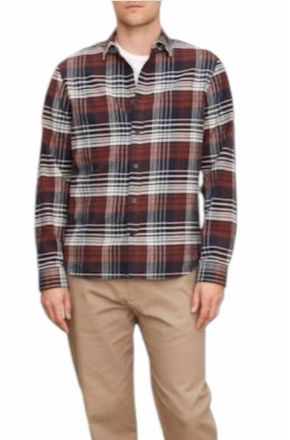 Vince Mens Cedarwood Plaid Shirt In Coastal And Acorn