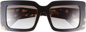 Prada 53mm Rectangular Sunglasses in Black/Tortoise /Grey at Nordstrom