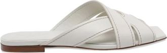 Tod's Sandaal met vierkante neus en gekruiste bandjes - Dames - Sandalen - Wit - 37 EU - Leer - Schoenen