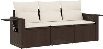 vidaXL Set Sof&aacute;s De Jard&iacute;n 3 Piezas Y Cojines Rat&aacute;n Sint&eacute;tico Marr&oacute;n Vidaxl