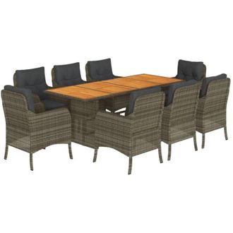 vidaXL Set Comedor Jard&iacute;n 9 Pzas Y Cojines Rat&aacute;n Sint&eacute;tico Gris Vidaxl
