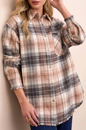 Tribal Plaid Fringe Shirt With Pockets In Nordicstone
