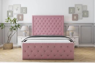 Sloomy Vienna Plush Frame-Mattress - 50 Upholstered Headboard in Pink | Size: King
