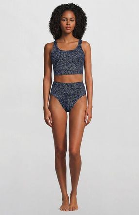 Lands End Tugless Tankini Top and High Waisted Bottom Swimsuit Set in Navy/blue Ditsy Floral at Nordstrom, Size Xx-Small