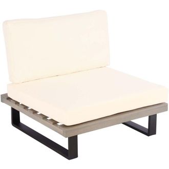 Hhg Non utilizzato] Poltrona sedia da esterno giardino elegante HHG 469 legno acacia alluminio grigio con cuscini avorio bianco