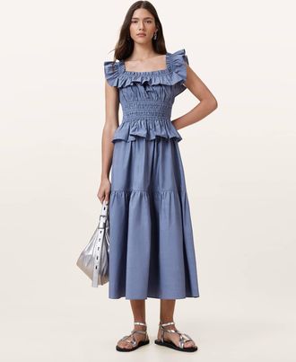 AllSaints Cotton Halia Maxi Cotton Dress, Size: UK 14/US 10