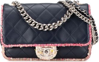 Chanel Pre-owned Womens Quilted Tweed Messenger Bag - Dark Blue Leather - One Size