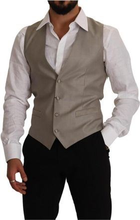 Dolce & Gabbana Beige Single Breasted Vest - Heren - Gillet - Beige - M - Polyester - Kostuums