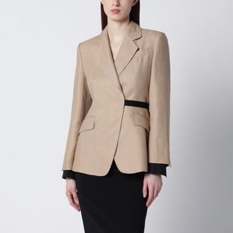Max Mara Double-breasted pure linen blazer in camel