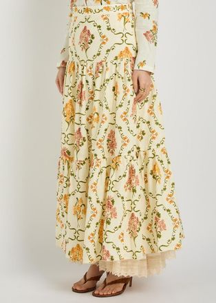 Agua Bendita Anis Floral-print Linen Maxi Skirt - Multicoloured - M (UK10)