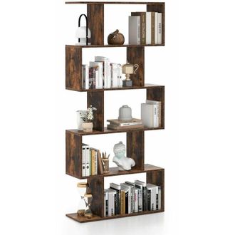 Costway Costway - 5-tier Bookcase Anti-Toppling S-Shaped Bookshelf Wooden Storage Display Rack