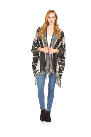 Papillon Boho Blanket Cardi With Fringe In Black