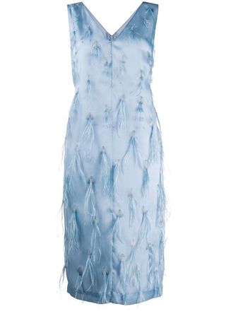Pucci feather embroidery midi dress - women - Silk/Silk/Spandex/Elastane - 40 - Blue