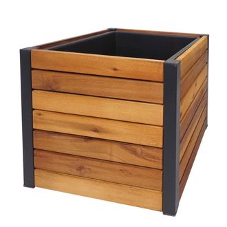 Hhg [nunca Usado] Jardinera Hhg-581, Jardinera Elevada, Madera De Acacia Para Exterior Aluminio Certificado Mvg, 32x34x34cm Marr&oacute;n