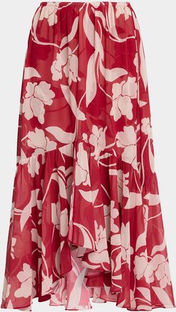 Misa Geena Cherry Flora Chiffon Midi Skirt