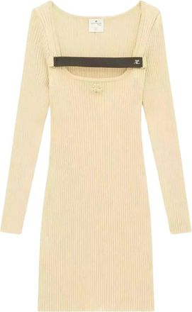 Courr&egrave;ges Racer Mini Jurk - Dames - Kleedjes - Beige - L - Polyester - Kleedjes