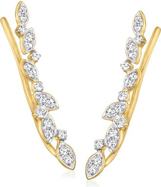 RS Pure Ross-Simons Diamond Leaves Ear Climbers in 14kt Yellow Gold