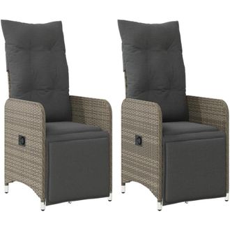 vidaXL Sillones Reclinable Jard&iacute;n Y Cojines 2 Uds Rat&aacute;n Sint&eacute;tico Gris Vidaxl