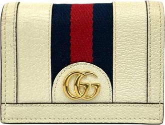 Gucci Navy Red Color White Leather Wallet (Bi-Fold) (Pre-Owned)
