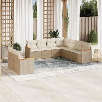 vidaXL Set De Sof&aacute;s De Jard&iacute;n 9 Pzas Con Cojines Rat&aacute;n Sint&eacute;tico Beige Vidaxl