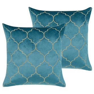 Beliani Conjunto De 2 Cojines Decorativos Patr&oacute;n Marroqu&iacute; 45 X 45 Cm Moderno Azul Dorado Alyssum