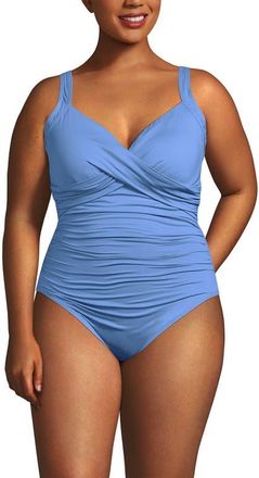 Lands End Plus Size Sweetheart Underwire Wrap One Piece Swimsuit in Lake Blue at Nordstrom, Size 24W