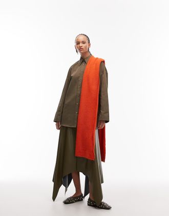 Asos Gonna a vita medio alta in similpelle PU color oliva con fondo a fazzoletto asimmetrico-Verde